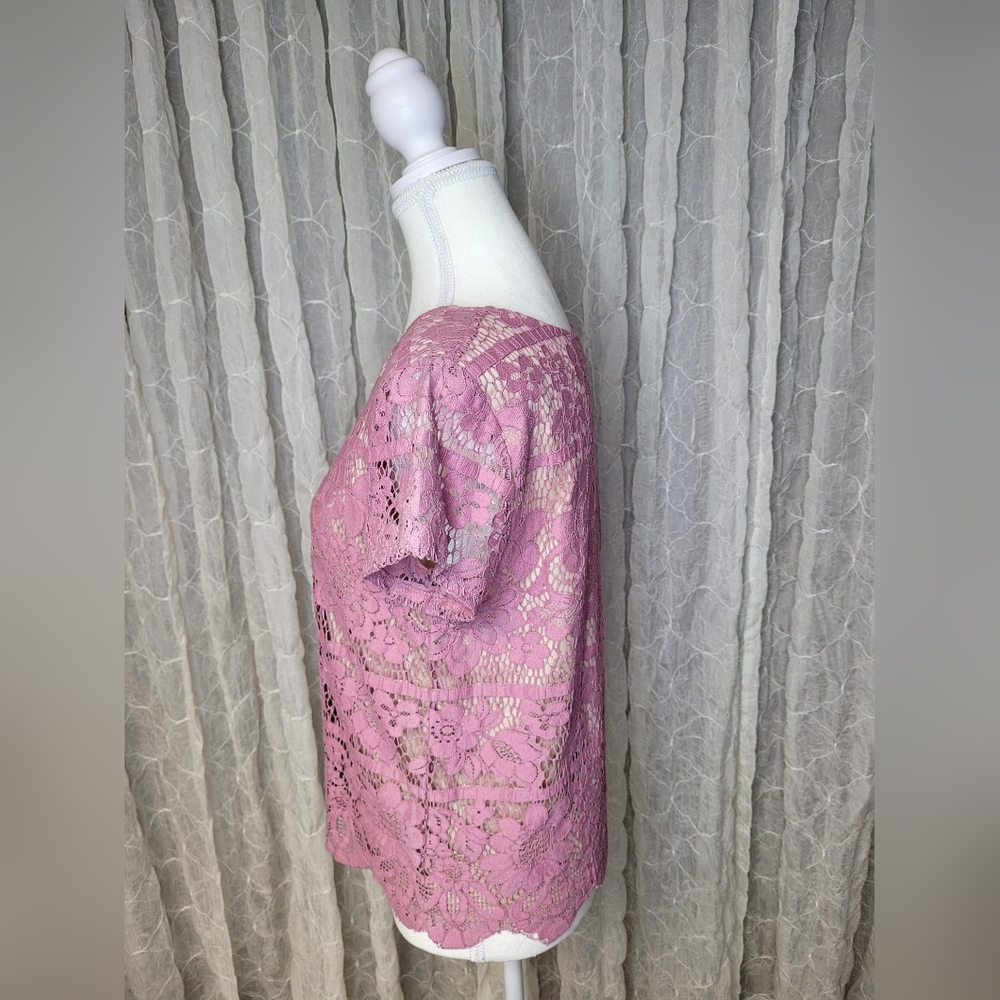 Express Pink Mauve Floral Lace Cutout Scalloped Blouse Feminine M - Picture 2 of 6